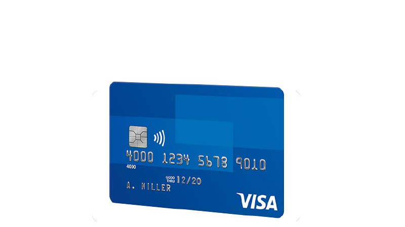 A blue Visa card for contactless payments. 